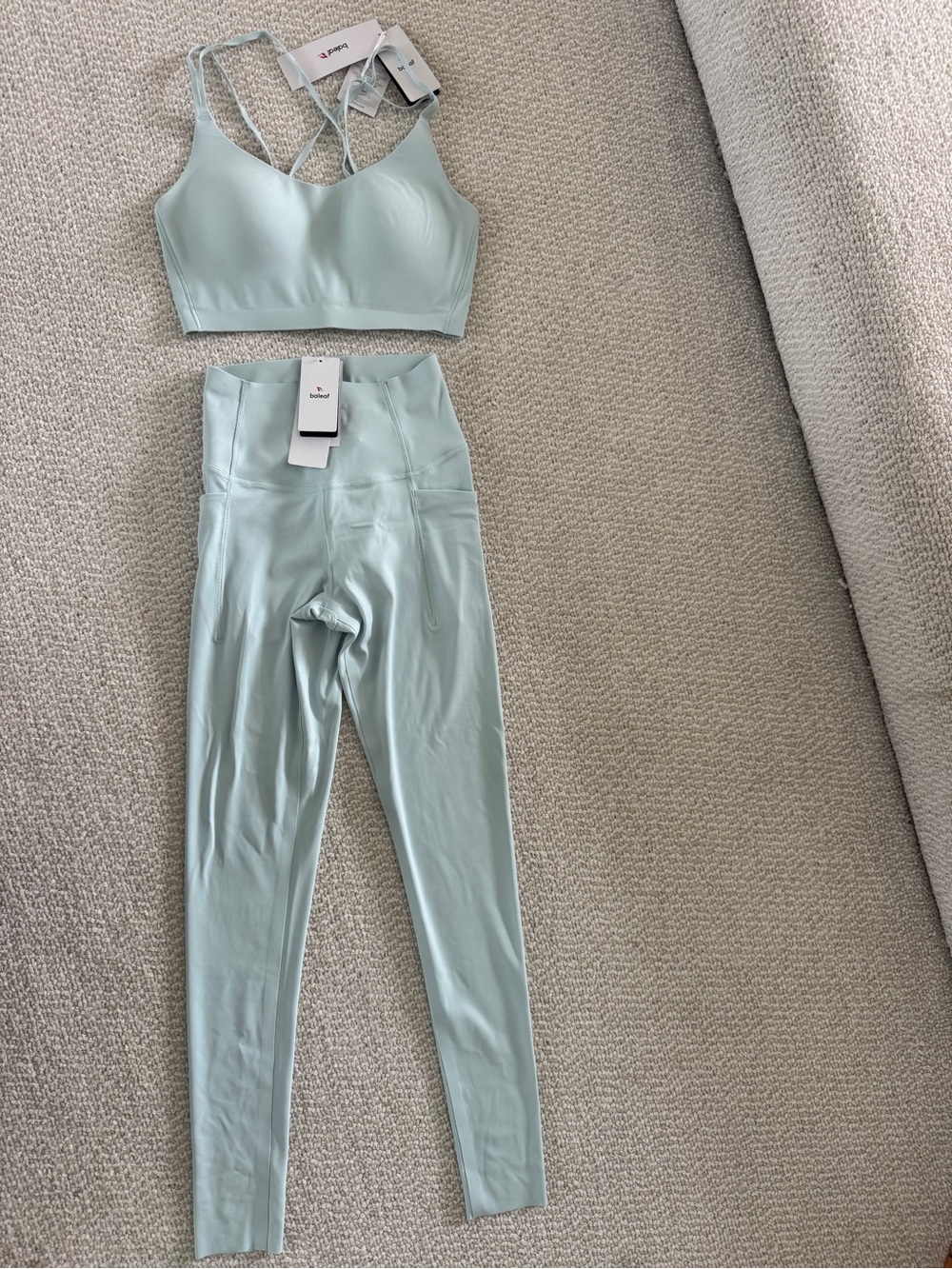 Baleaf Pastel Blue High-Waist Leggings with Strappy Sports Bra